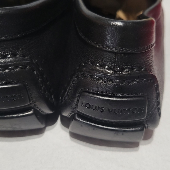 Louis Vuitton Men Black Leather Driver Loafers Size 9 - Picture 10 of 13